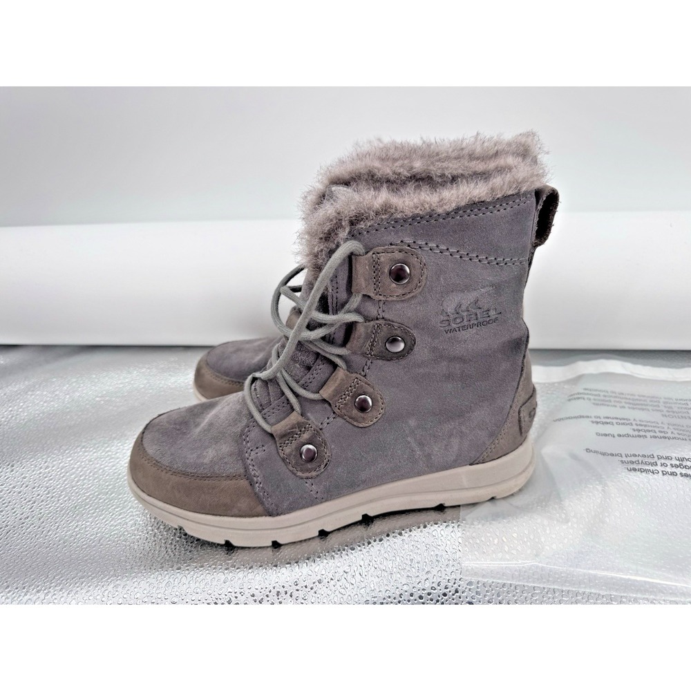 Sorel Explorer Joan Winter Boots Womens 7 Faux Fur Suede Gray Waterproof